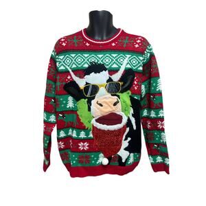 Celebrate Together Ugly Sweater Mens Size Large Cow Party Xmas Pullover